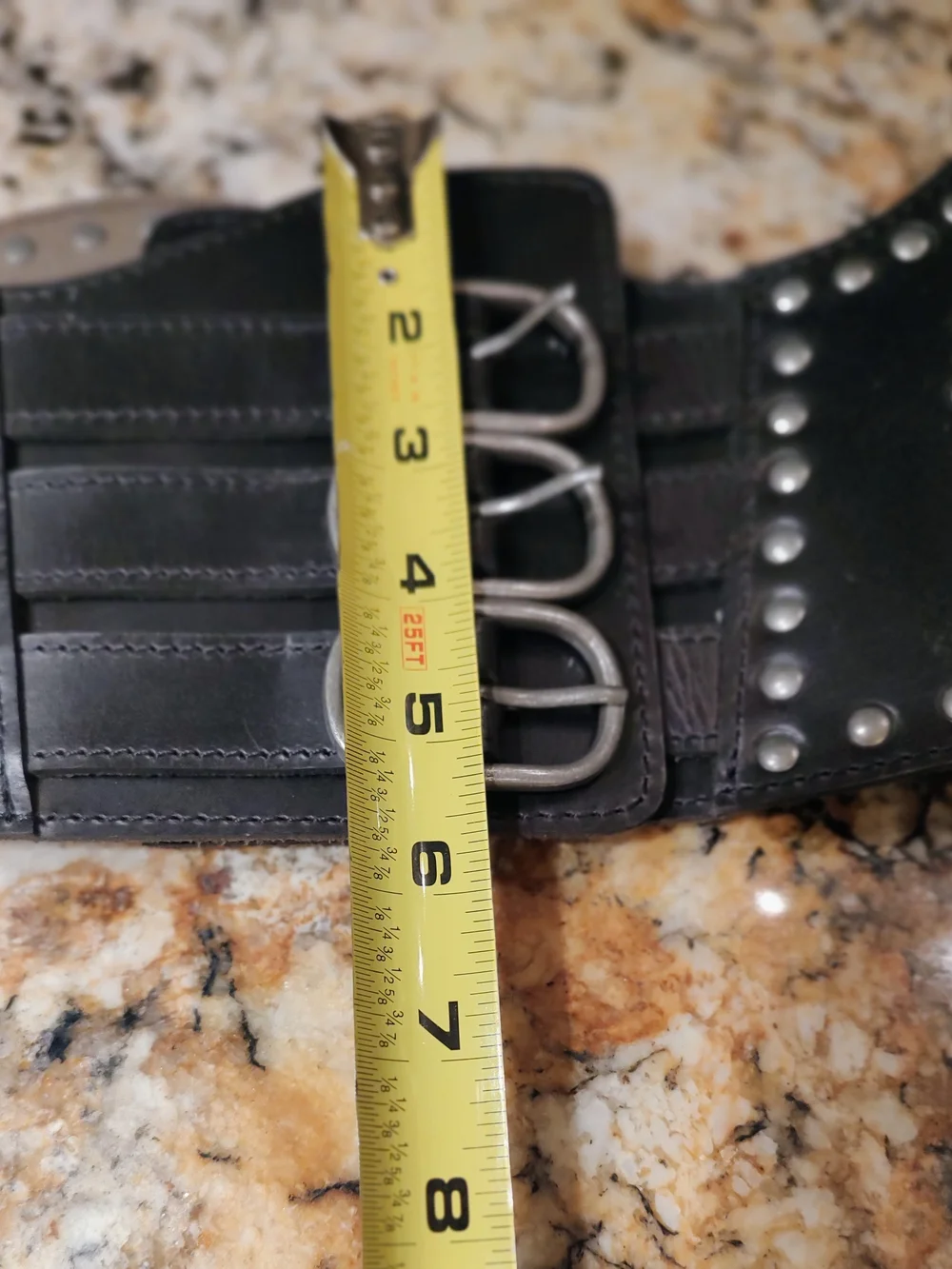 Women’s Wide Black Studded Leather Waist Belt with Triple Buckle